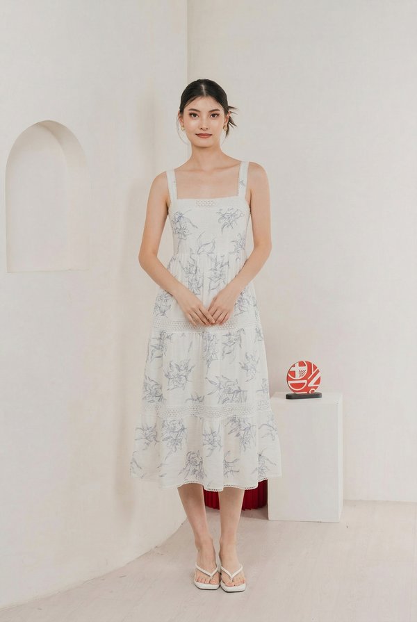 Parisa Sleeveless Crochet Midi Dress In Blue