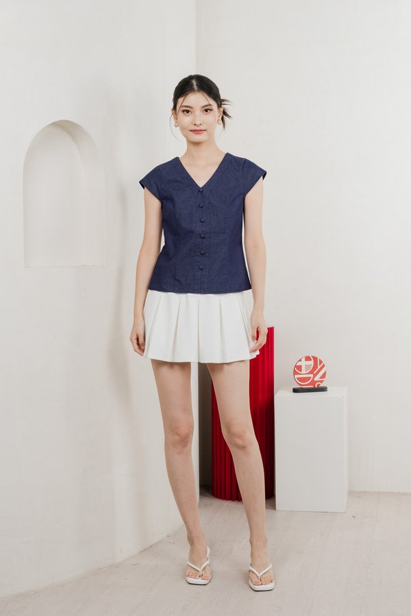 Bluebell Cap Sleeves Button Top In Dark Wash