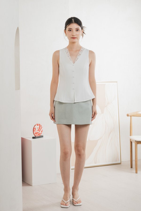 Lydia Lace Button Top In White