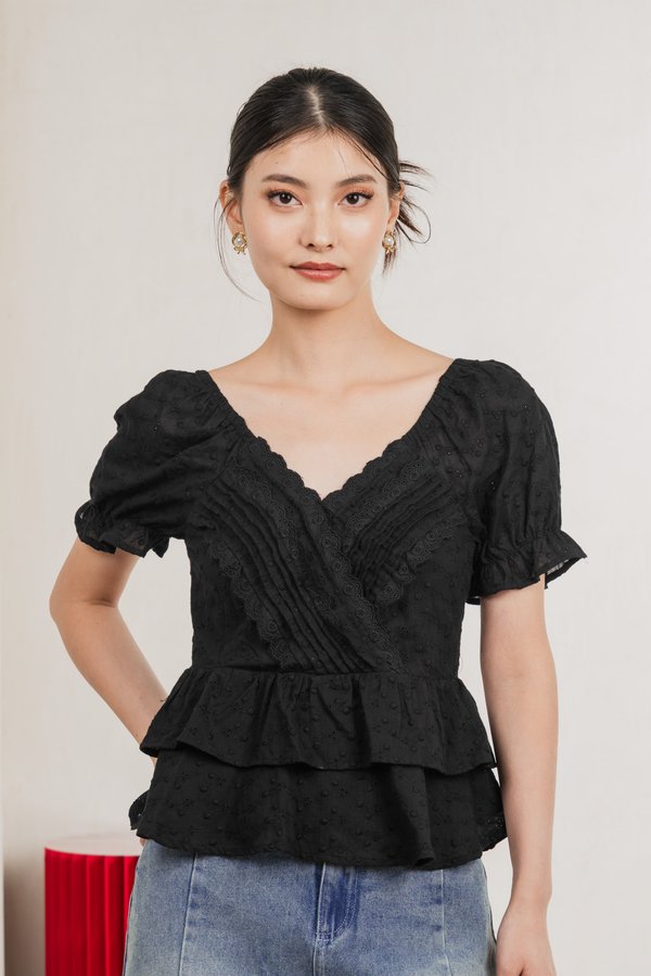 Natalie Eyelet Tiered Top In Black