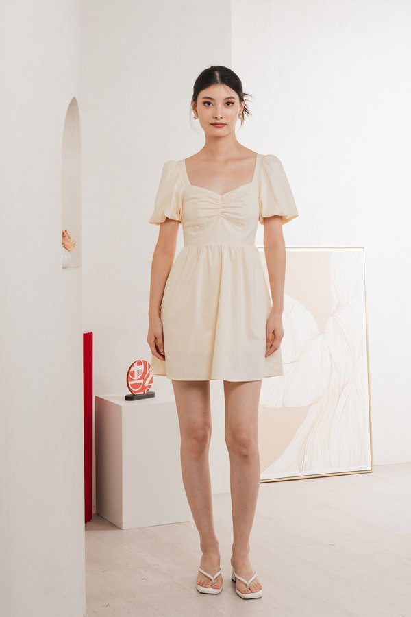 Mimosa Puff Sleeves Dress Romper In Cream