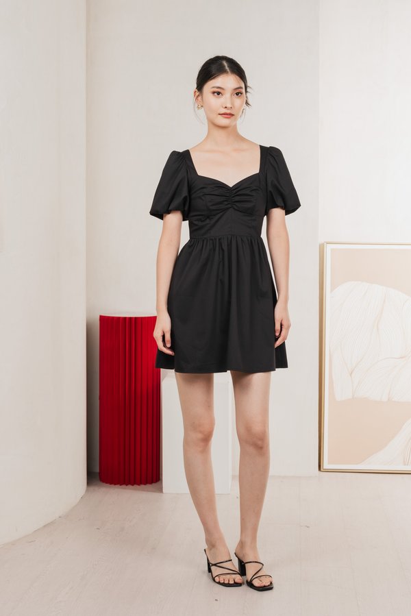 Mimosa Puff Sleeves Dress Romper In Black