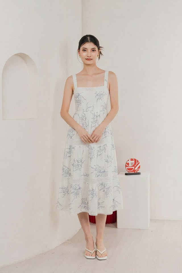 Parisa Sleeveless Crochet Midi Dress In Blue
