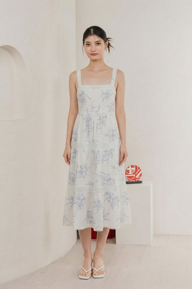 Parisa Sleeveless Crochet Midi Dress In Blue