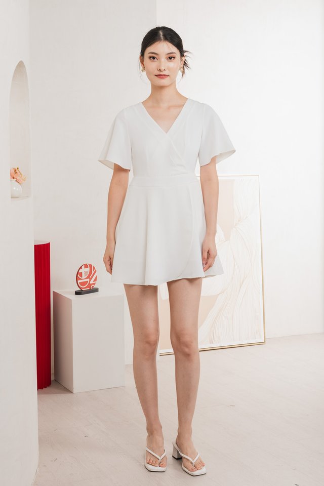 Fika Faux Wrap Dress Romper In White
