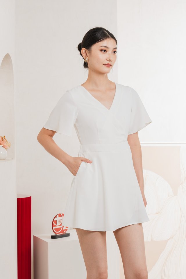 Fika Faux Wrap Dress Romper In White