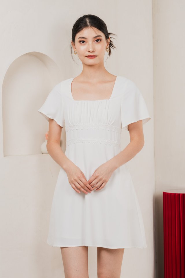 Calantha Ruched Crochet Dress In White