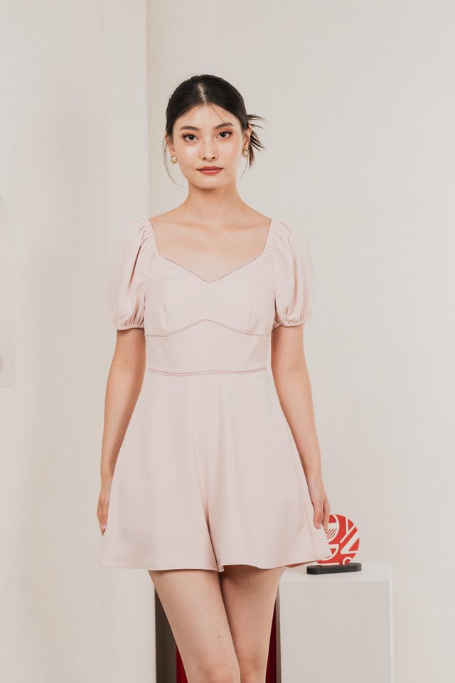 Claribel Empire Waist Romper In Blush Pink