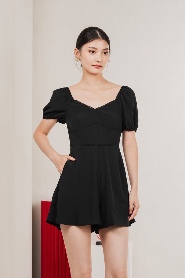 Claribel Empire Waist Romper In Black