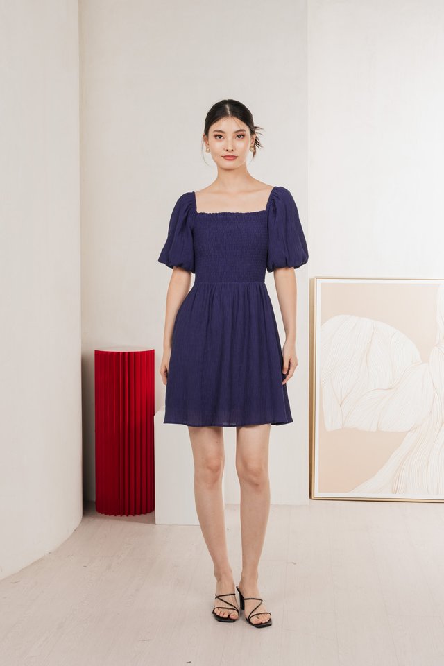 Dewdrop Textured Smocked Dress In Navy