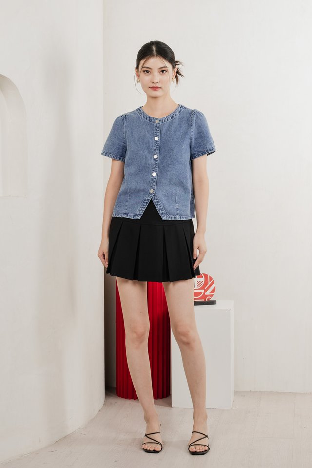 Merry Denim Button Top