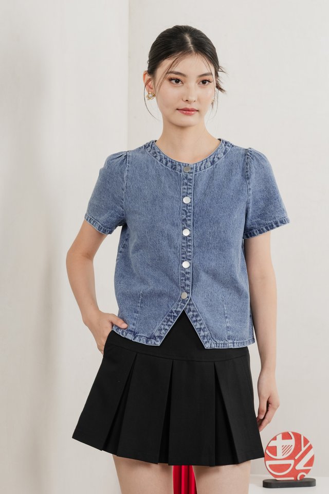 Merry Denim Button Top