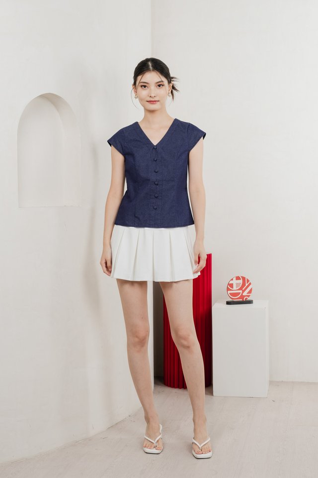 Bluebell Cap Sleeves Button Top In Dark Wash