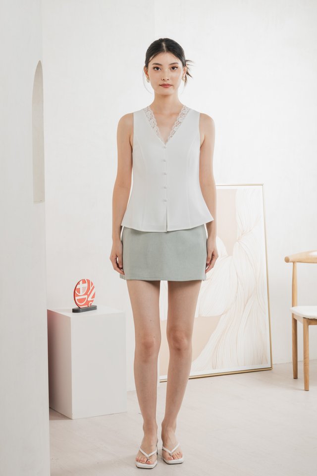 Lydia Lace Button Top In White