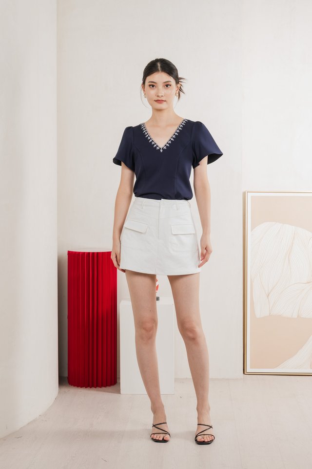 Kayla Basic Pocket Skort In White