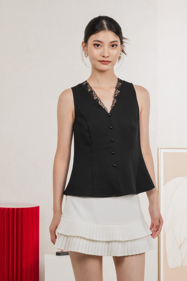 Lydia Lace Button Top In Black