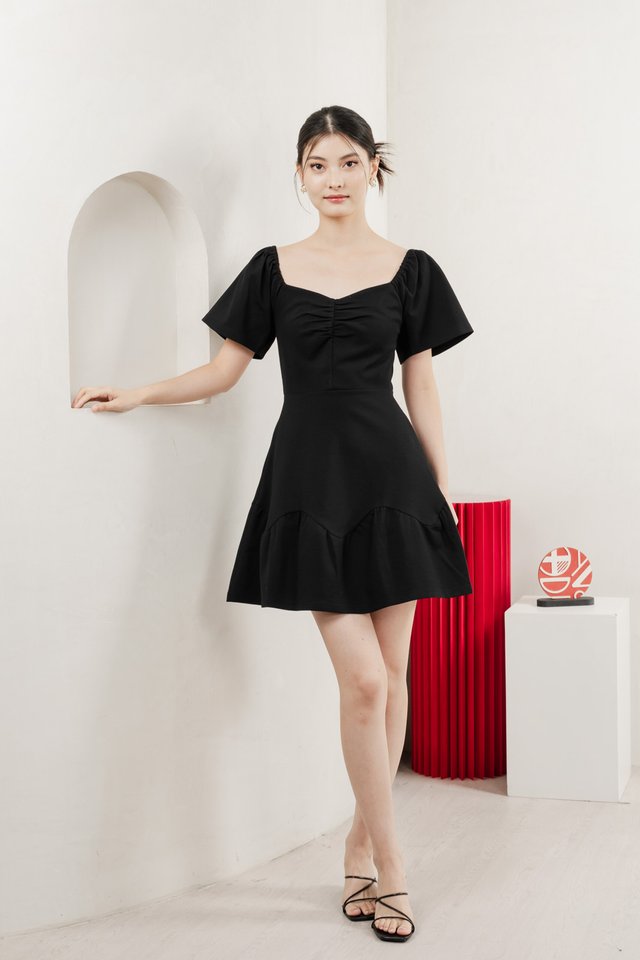 Judith Cotton Sweetheart Dress In Black