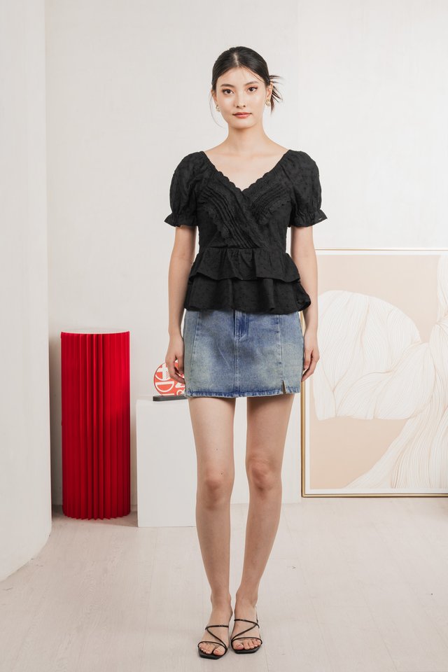 Natalie Eyelet Tiered Top In Black