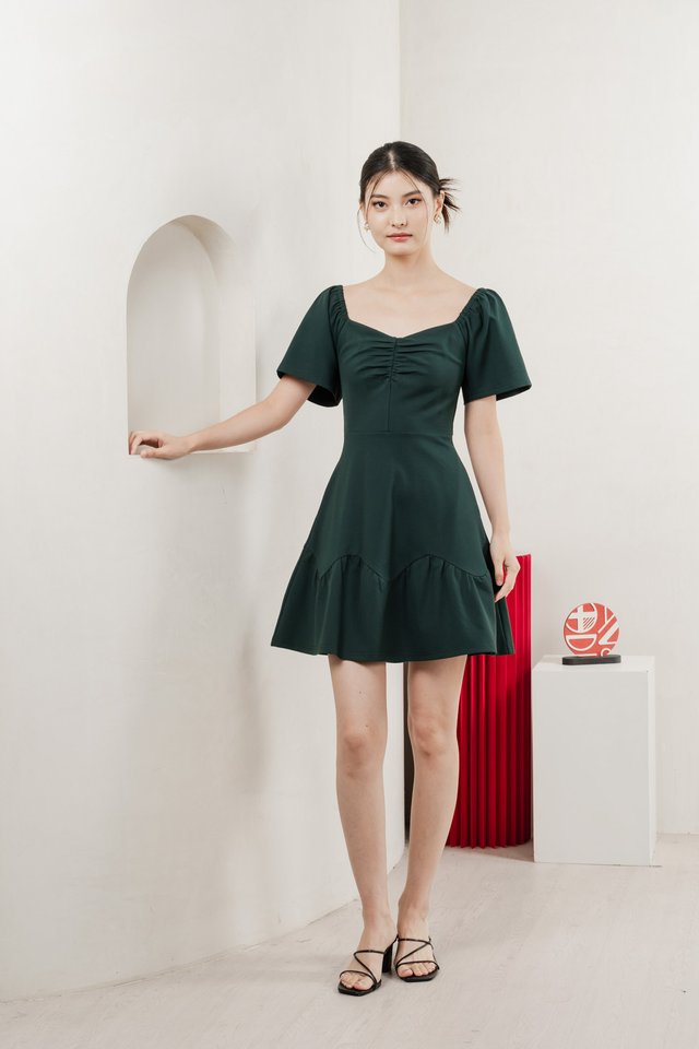 Judith Cotton Sweetheart Dress In Emerald