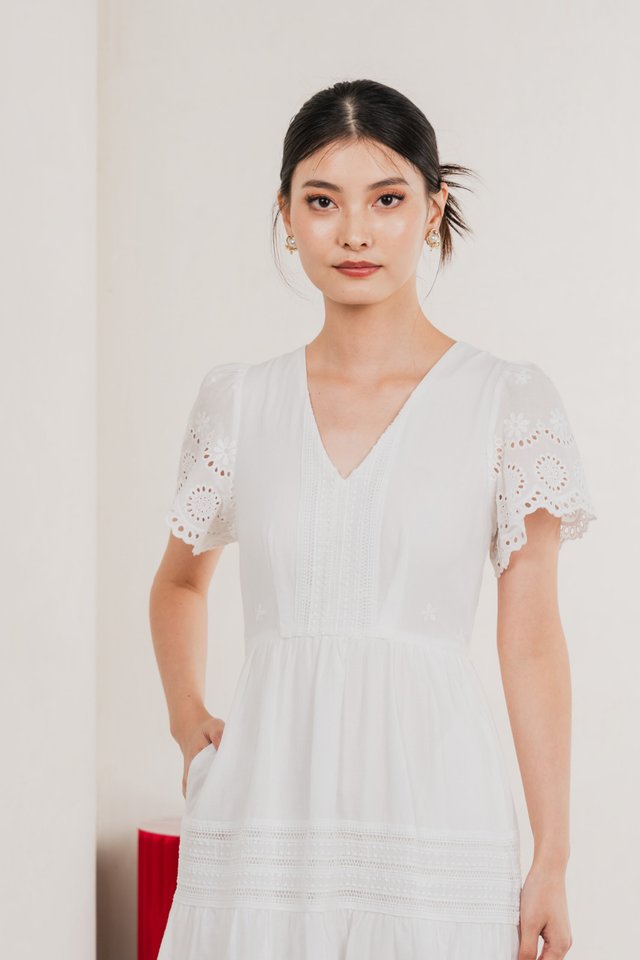 Kathryn Crochet Eyelet Midi Dress In White