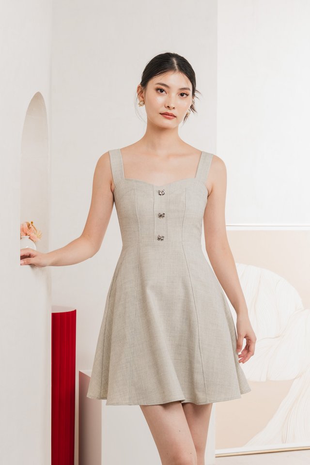 Raquita Ribbon Button Dress In Light Grey