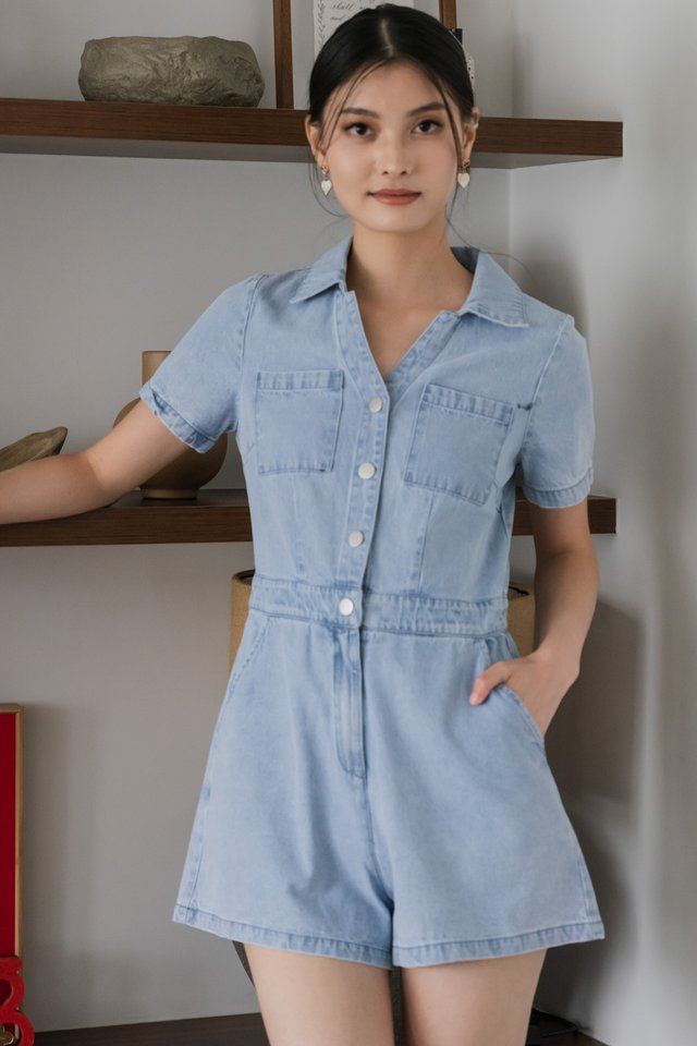 Virginia Button Denim Romper
