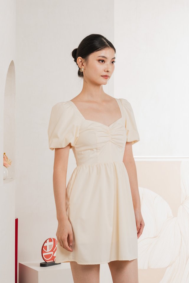 Mimosa Puff Sleeves Dress Romper In Cream