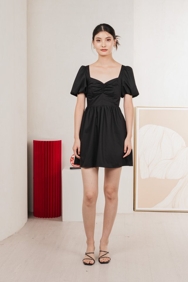Mimosa Puff Sleeves Dress Romper In Black
