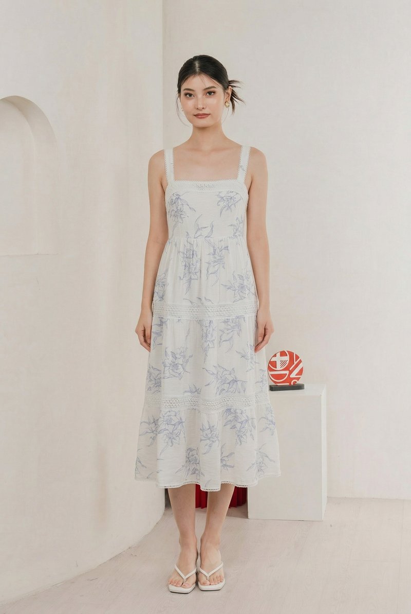 Parisa Sleeveless Crochet Midi Dress In Blue