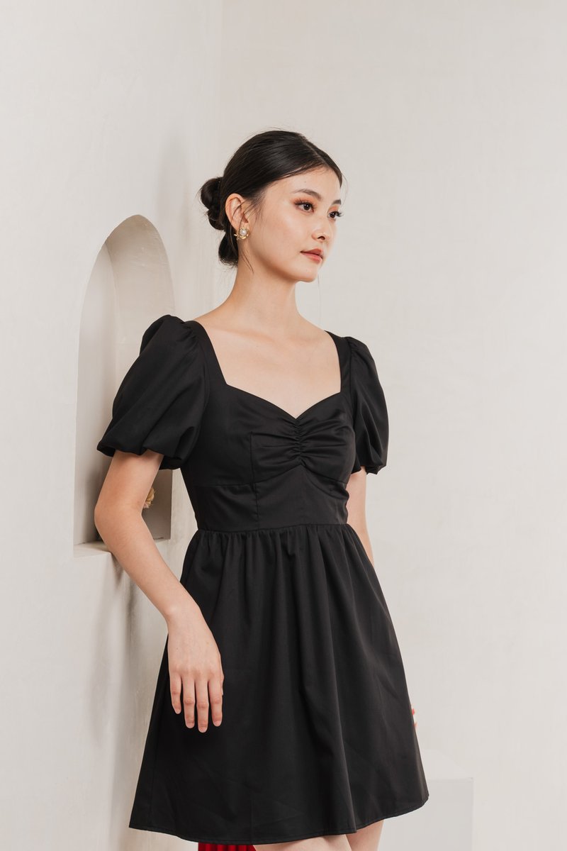 Mimosa Puff Sleeves Dress Romper In Black