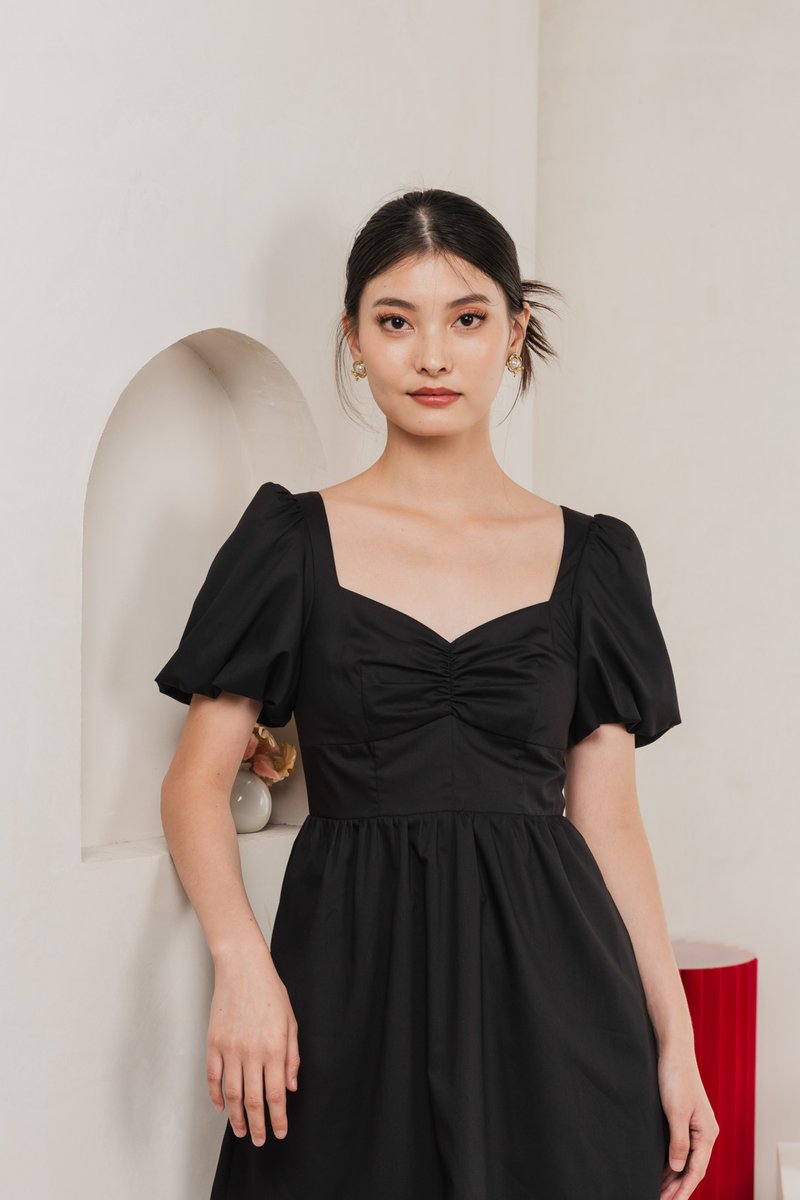 Mimosa Puff Sleeves Dress Romper In Black