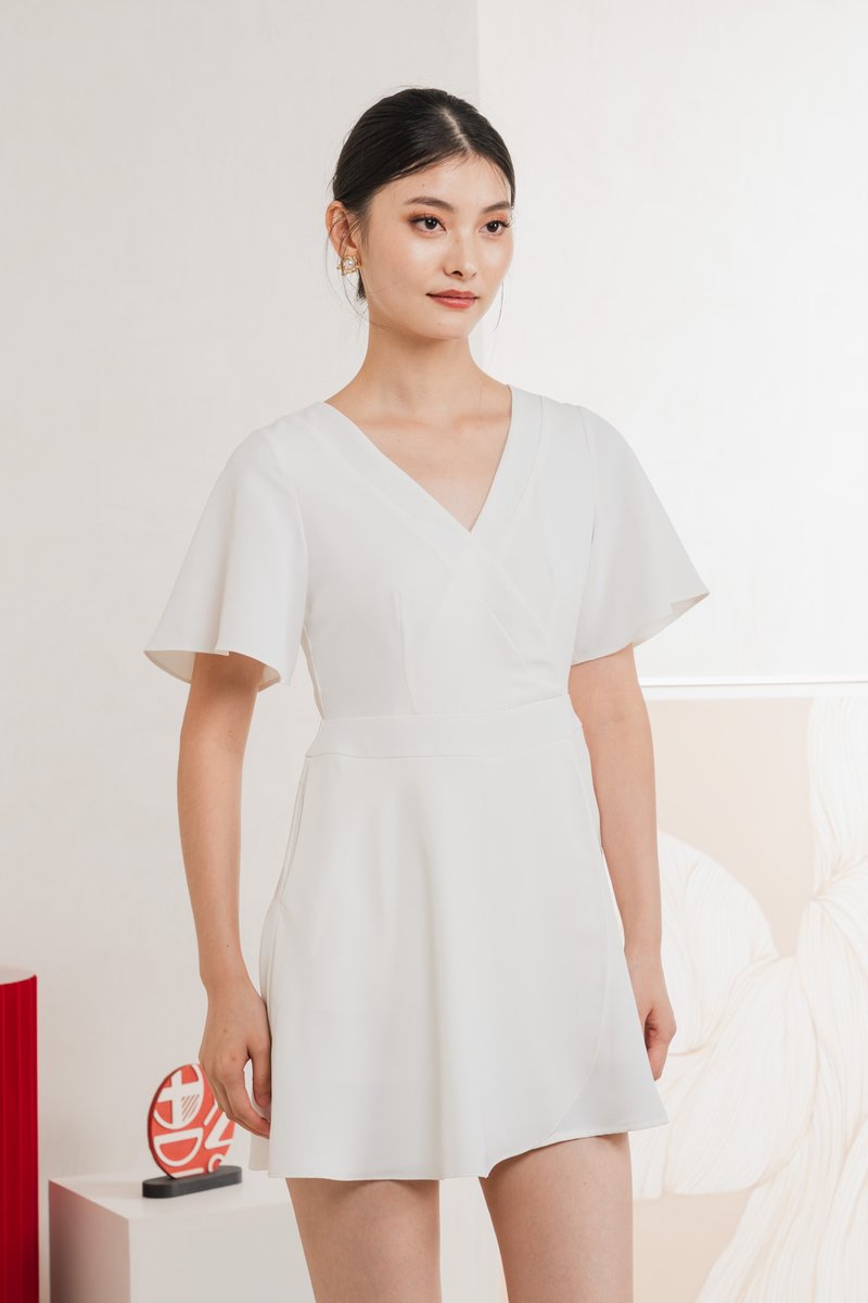 Fika Faux Wrap Dress Romper In White