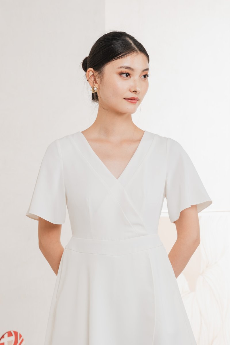 Fika Faux Wrap Dress Romper In White