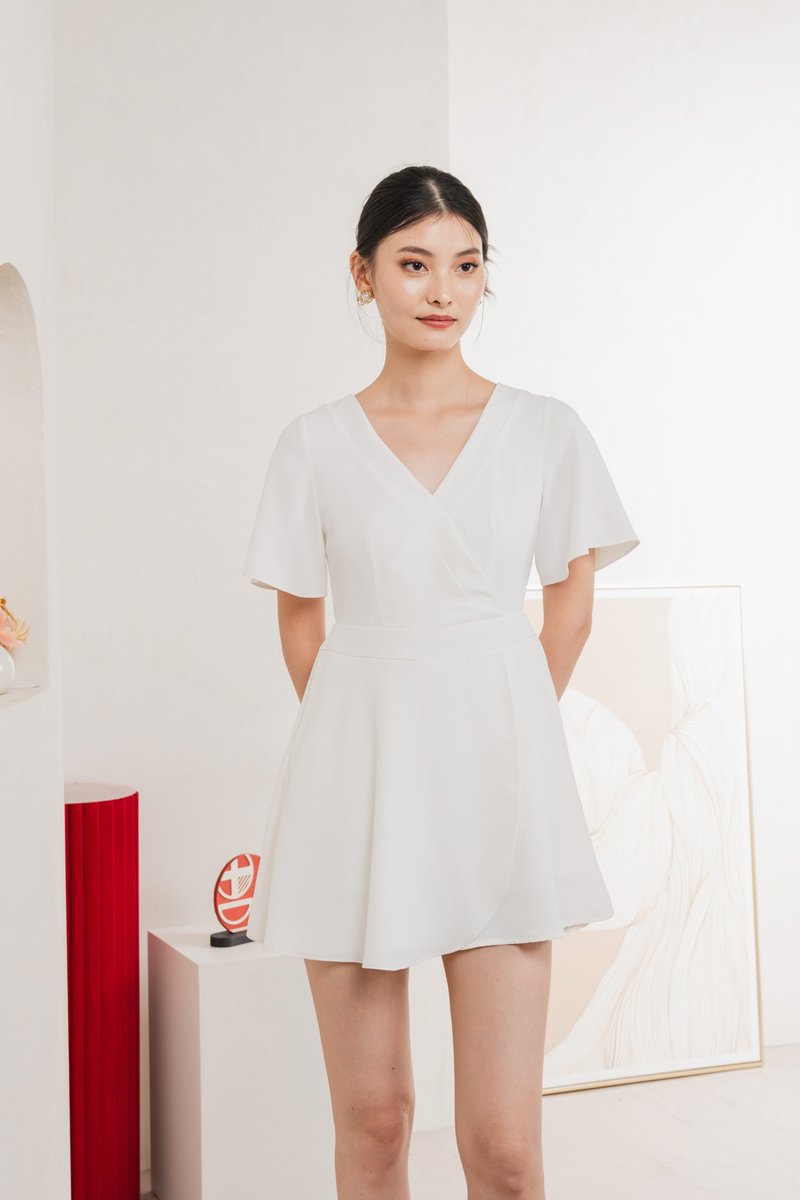 Fika Faux Wrap Dress Romper In White