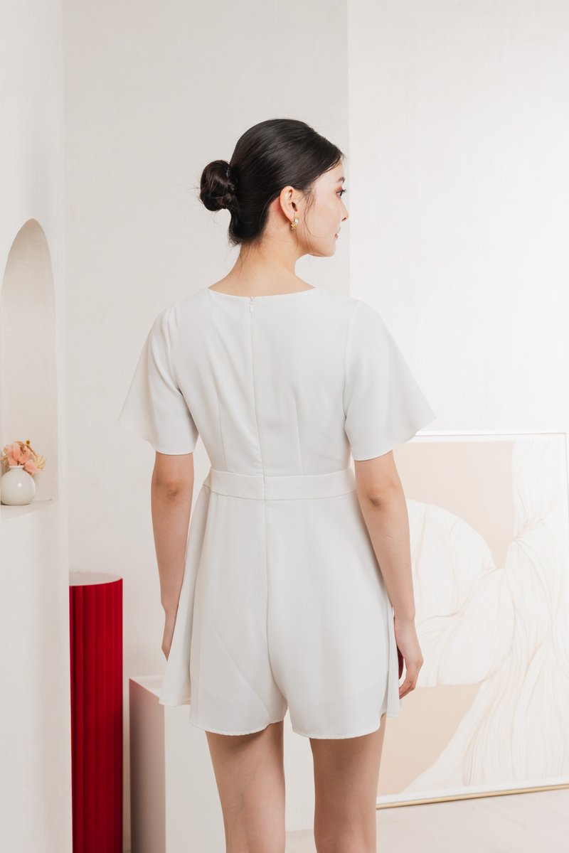Fika Faux Wrap Dress Romper In White
