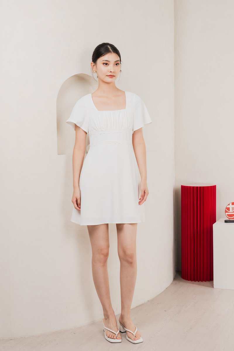 Calantha Ruched Crochet Dress In White