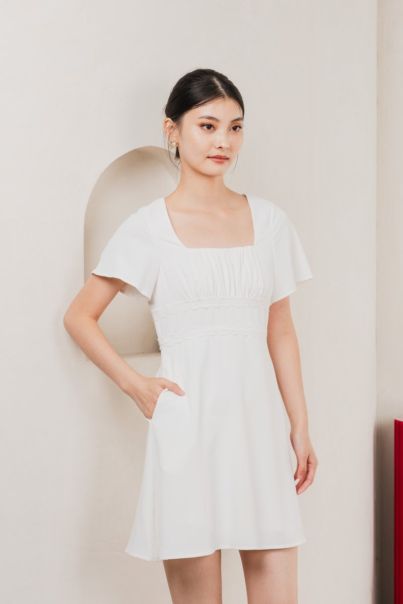 Calantha Ruched Crochet Dress In White