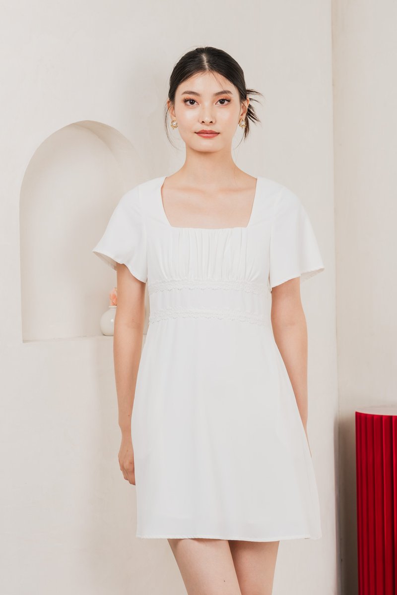 Calantha Ruched Crochet Dress In White