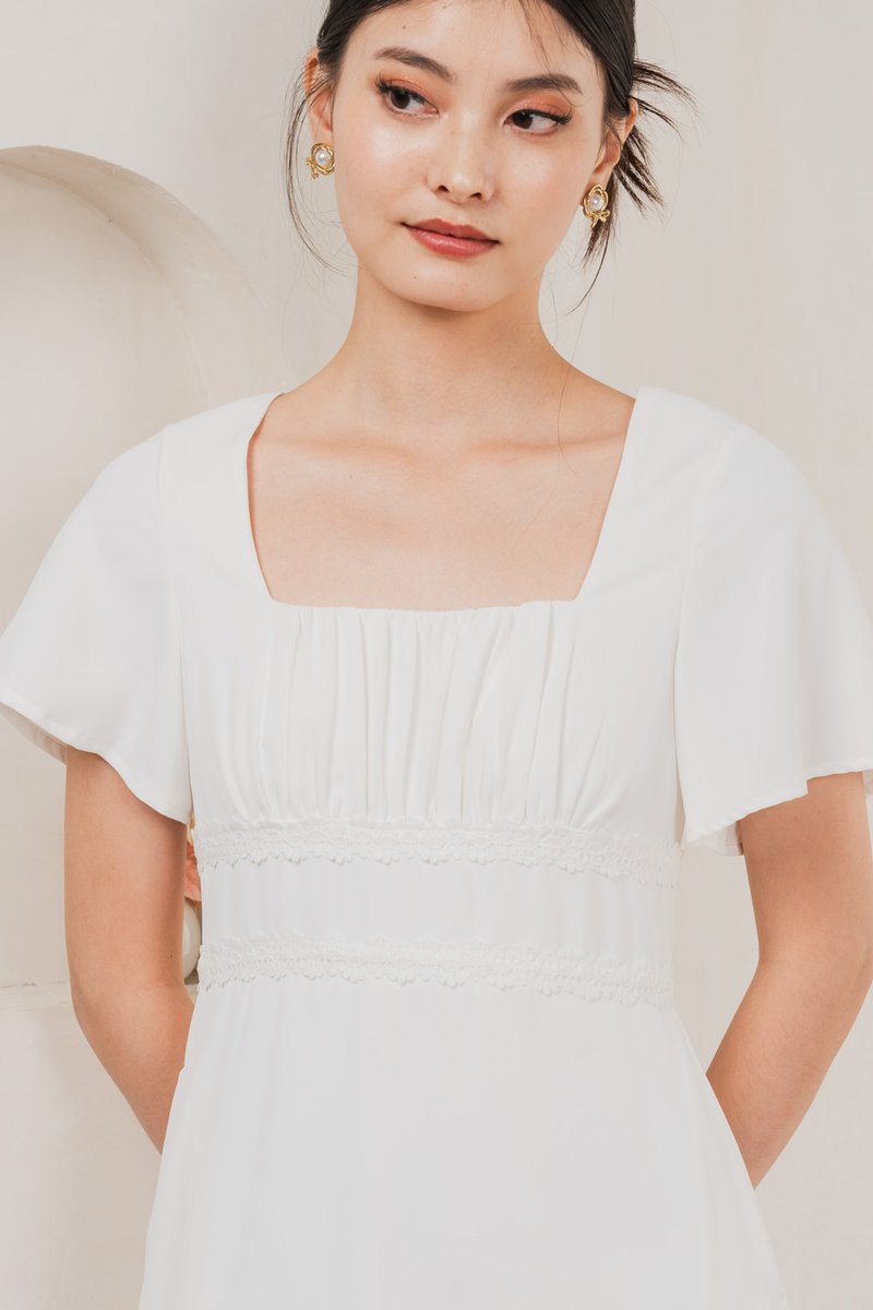 Calantha Ruched Crochet Dress In White