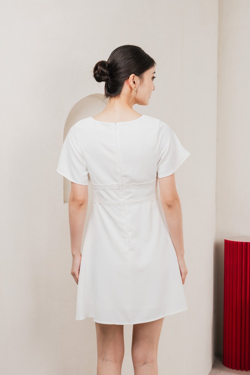 Calantha Ruched Crochet Dress In White