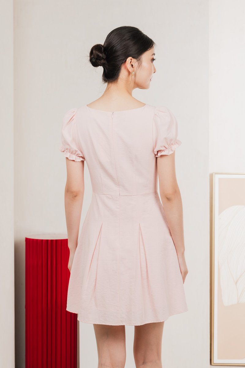 Ari Button Pleated Dress In Pink