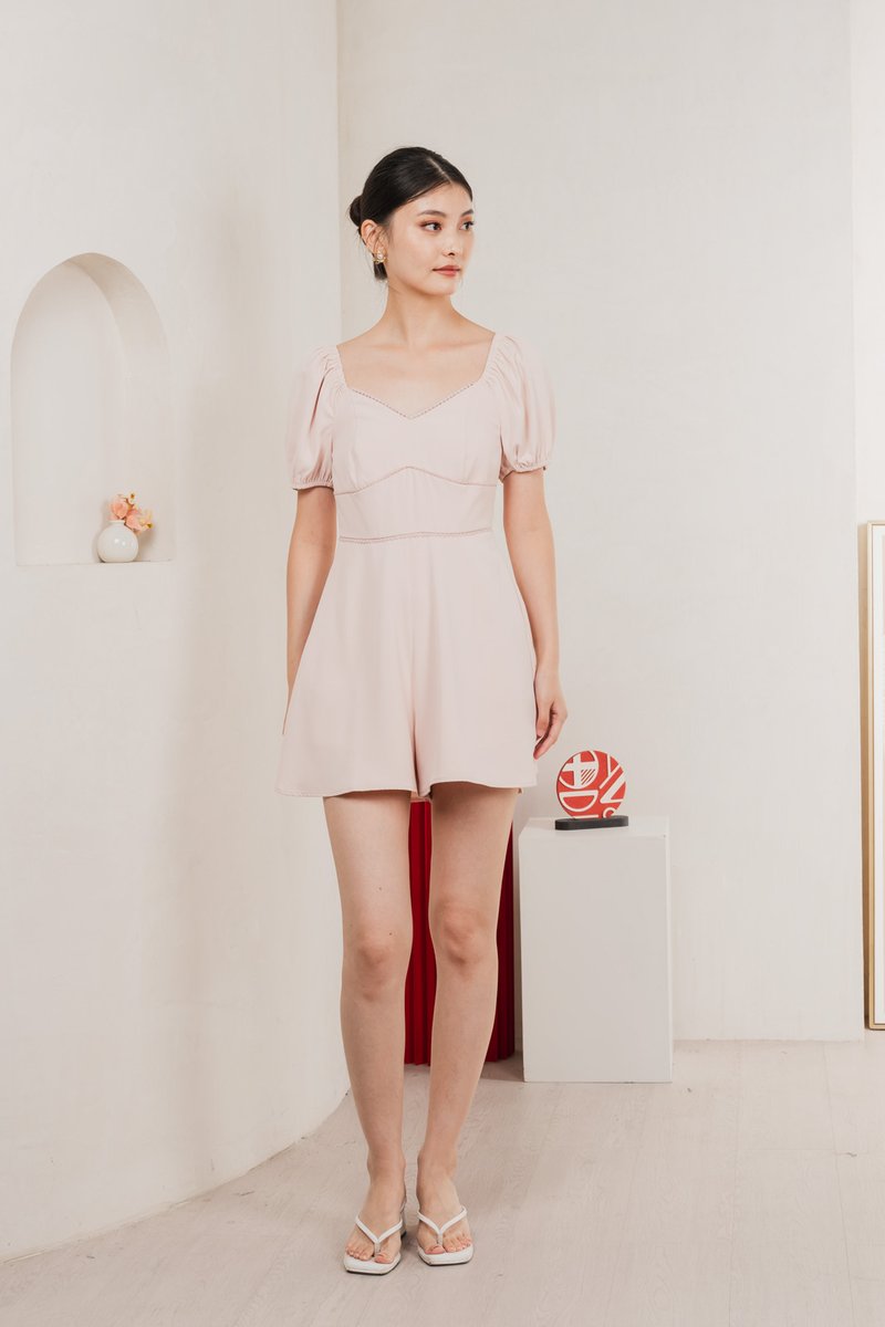 Claribel Empire Waist Romper In Blush Pink
