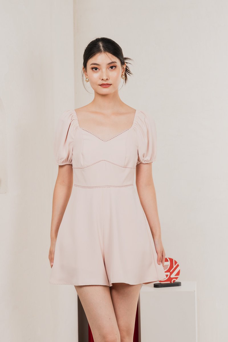 Claribel Empire Waist Romper In Blush Pink