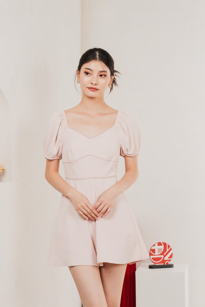 Claribel Empire Waist Romper In Blush Pink