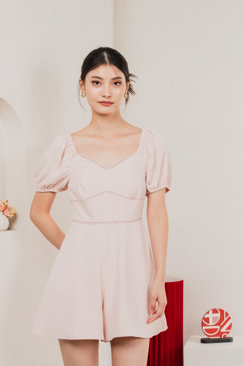 Claribel Empire Waist Romper In Blush Pink