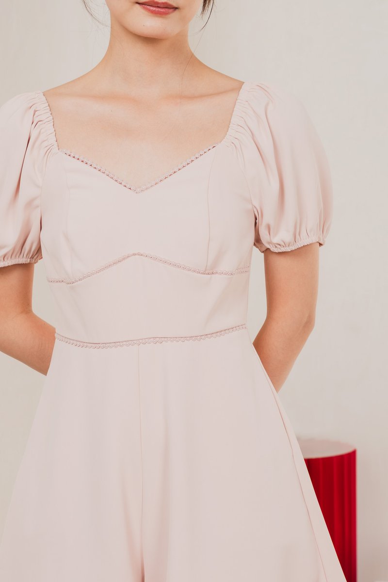 Claribel Empire Waist Romper In Blush Pink