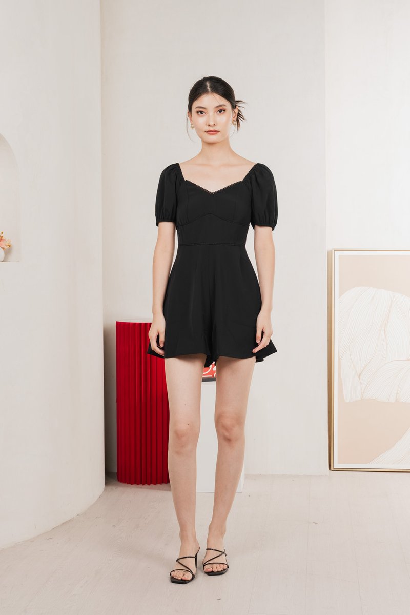 Claribel Empire Waist Romper In Black
