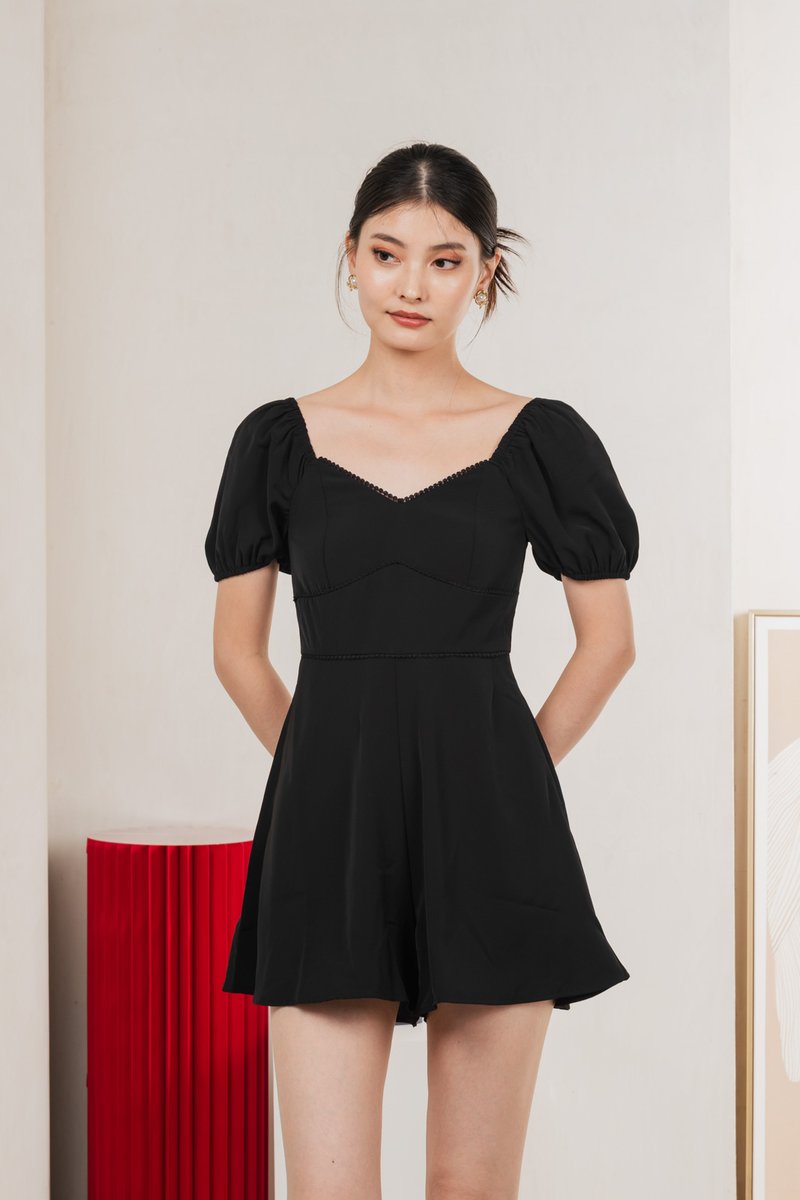 Claribel Empire Waist Romper In Black