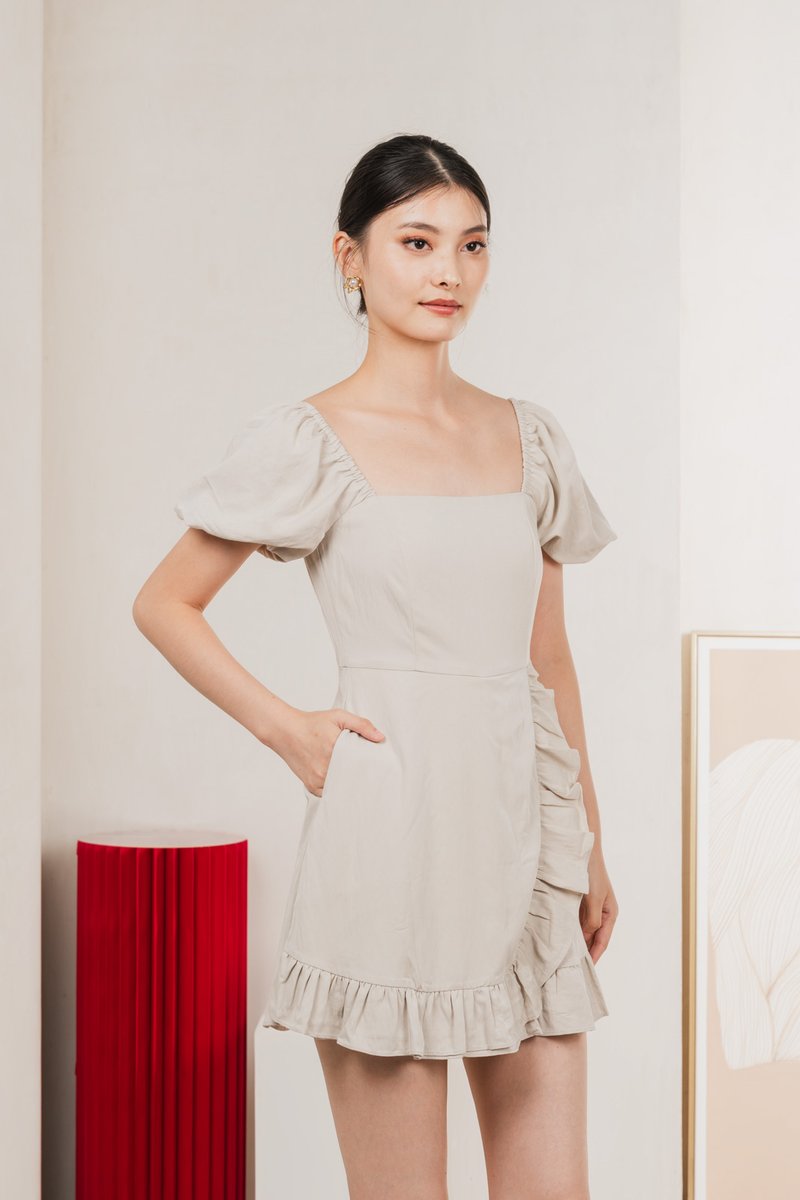 Waverly Ruffles Romper In Sand