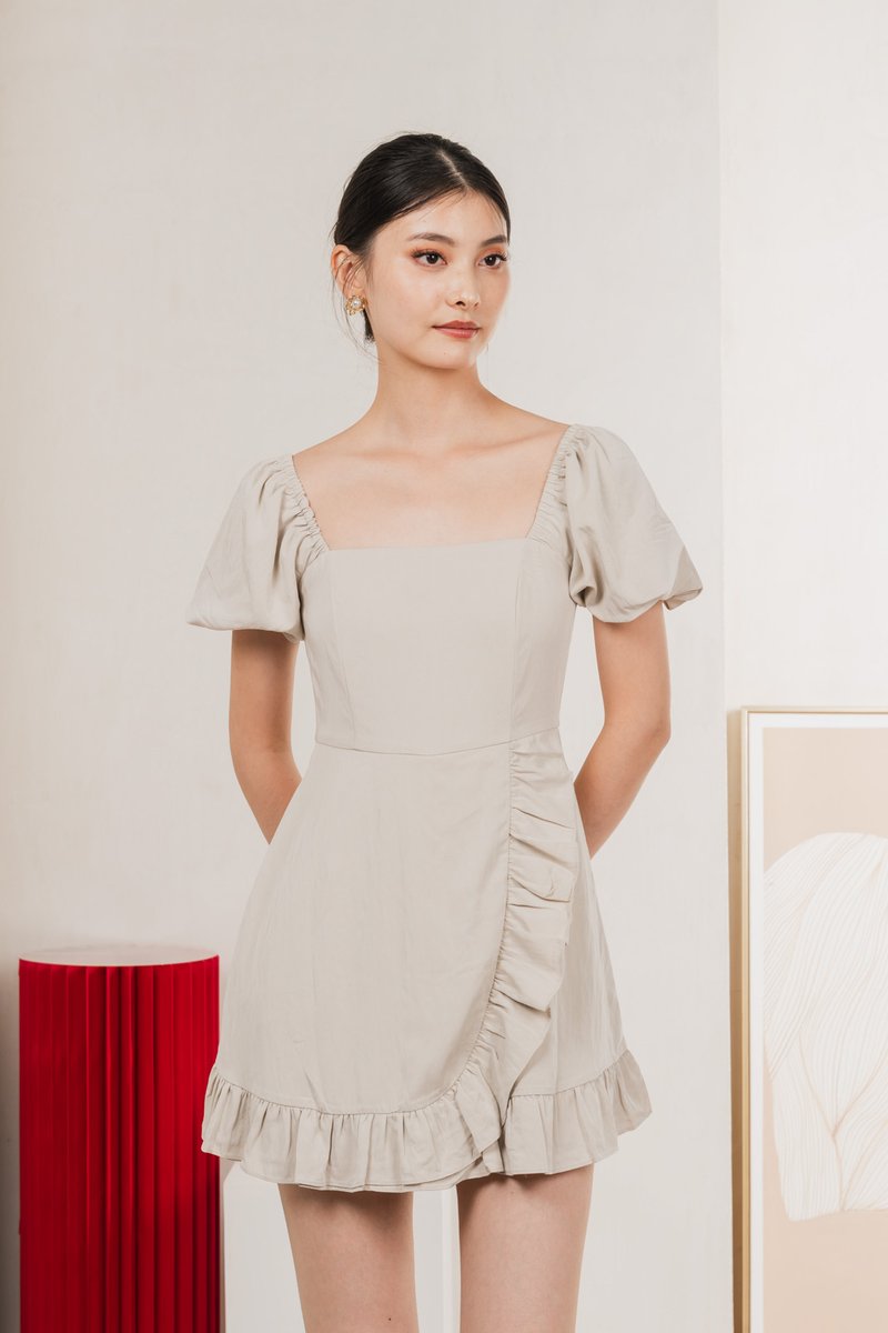 Waverly Ruffles Romper In Sand